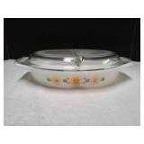Vtg Pyrex Town & Country Divided Casserole w/ Lid