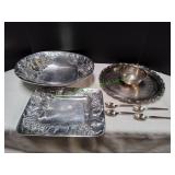 (3) Silver-Plated Serving Platters & Spoons