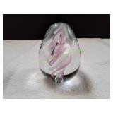 Vtg 3.5" White & Wine Spiral Ribbon Glass Egg