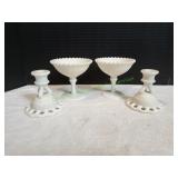 (2) Milk Glass Candle Sticks & (2) Compotes