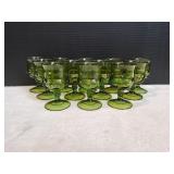 (12) Vtg Green Indiana Glass Thumbprint Goblets