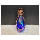 Vtg Hanging Blue Carnival Glass Bulb Decoration