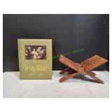 Hand Carved Wood Book Stand w/ Holy Bible