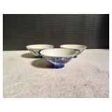 (3) Vtg Blue & White Bowls