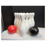 Plastic Bowling Pins w/ (2) Bowling Balls