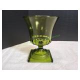 Vtg MCM Green Glass Pedestal Vase