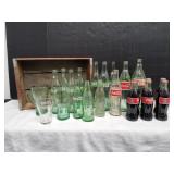 Vtg Coke Box w/ Vtg Coke Bottles & Glasses