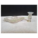 Vtg Cut Crystal Bowl w/ Mini Hand Bud Vase