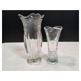 Vtg Studio Nova Crystal Floral Vase & Small Vase