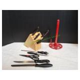 Knife Block w/ Knives & Paper Towel Holder