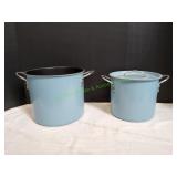 (2) Light Blue Stock Pots w/ Lids