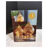 Evergreen LED Glass Raindrops, Gold Crackle, 3pc