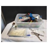 Tote of Clamps, Stapler & More