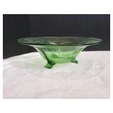 Vtg Footed Etched Green Glass Centerpiece