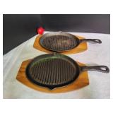(2) Mr. Bar-B-Q Cast Iron Grill Pans w/ Wood