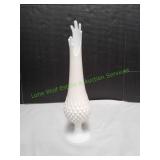 Vtg 15" Milk Glass Hobnail Swung Vase