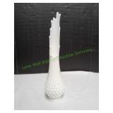 Vtg 15" Milk Glass Hobnail Swung Vase