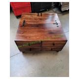 3pc Rustic Living Room Table Set w/ Wine Storage