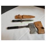 Vtg Utica Sportsman Fixed Blade Knife w/ Hatchet
