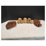 (2) Vtg Ball Gloves w/ Baseballs & Softballs