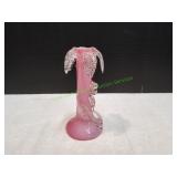 Vtg 7.5" Pink Blown Glass Applied Crystal Vase