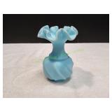 Vtg 6" Fenton Opaque Baby Blue Ruffled Vase