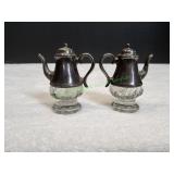 Vtg Tea Kettle Metal & Glass Salt & Pepper