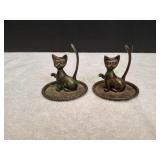 (2) Vtg Silver Plated Cat Ring Holders