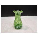 Vtg Green w/ White Splatter Blown Glass
