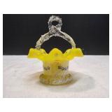 Vtg Yellow Blown Glass Basket