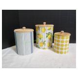 HM Farmhouse Metal/Wood Storage Canisters, 3pc Set