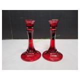 (2) Vtg 6" Red Candlesticks
