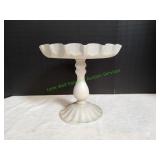 Rustic Scalloped Metal Pedestal Serving Plate