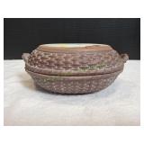 Vtg Ceramic Lidded Basketweave Box