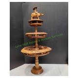Vtg 3-Tier Carved Monkey Water Buffalo Lazy Susan