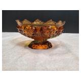 Vtg Fenton Hobnail Amber Glass Pedestal Bowl