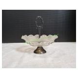 Vtg Bagley Glass Candy Dish w/Silver-Plated