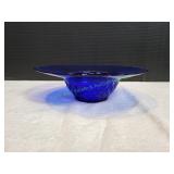 Vtg Cobalt Blue Diamond Point Wide Rim Bowl