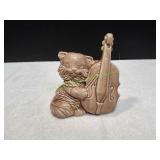 Vtg Porcelain Cat w/ Cello Planter