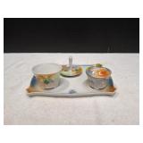 Vtg Porcelain Lusterware Vanity Set