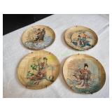 (4) Vtg Decorative Bamboo Plates