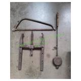 Gear Puller, Bow Saw & Cast Iron Round Pie Iron Gear Puller, Bow Saw & Cast Iron Round Pie Iron