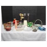 Lot of Vtg Vases, Glass Candlesticks & More Lot of Vtg Vases, Glass Candlesticks & More