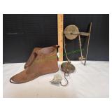 (1) Metal Boot Planter w/ Decorative Wall Pully (1) Metal Boot Planter w/ Decorative Wall Pully