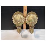 (2) Vtg Brass Shell Candle Sconces (2) Vtg Brass Shell Candle Sconces