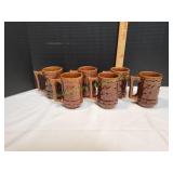 (6) Vtg Stoneware Brown Dancing Mugs (6) Vtg Stoneware Brown Dancing Mugs