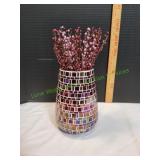 8" Iridescent Mosaic Glass Vase w/ Faux Salix 8" Iridescent Mosaic Glass Vase w/ Faux Salix
