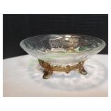 Hoya Snowflake Glass Bowl w/ Brass Footed Stand Hoya Snowflake Glass Bowl w/ Brass Footed Stand