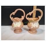 Vtg 7.5" Weller Pottery Peach Handled Vase Vtg 7.5" Weller Pottery Peach Handled Vase