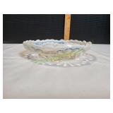 Vtg Jefferson Blue Opalescent Footed Plate Vtg Jefferson Blue Opalescent Footed Plate